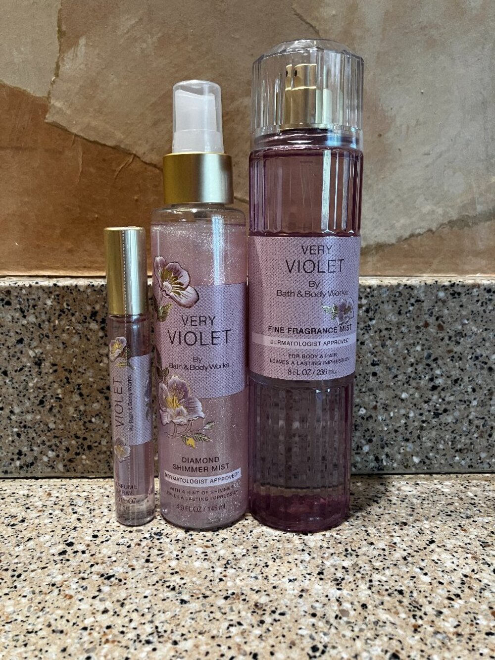 Bath & Body Works Set of Very Violet Spray , Perfume, Shimmering Oil! NEW